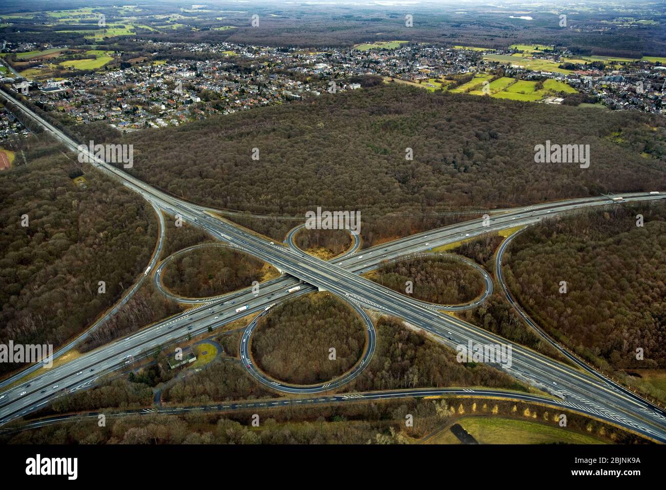 , Interscambio autostradale e autostrada A2, A3 e B516 Sterkrade, 04.02.2017, vista aerea, Germania, Nord Reno-Westfalia, Ruhr Area, Oberhausen Foto Stock