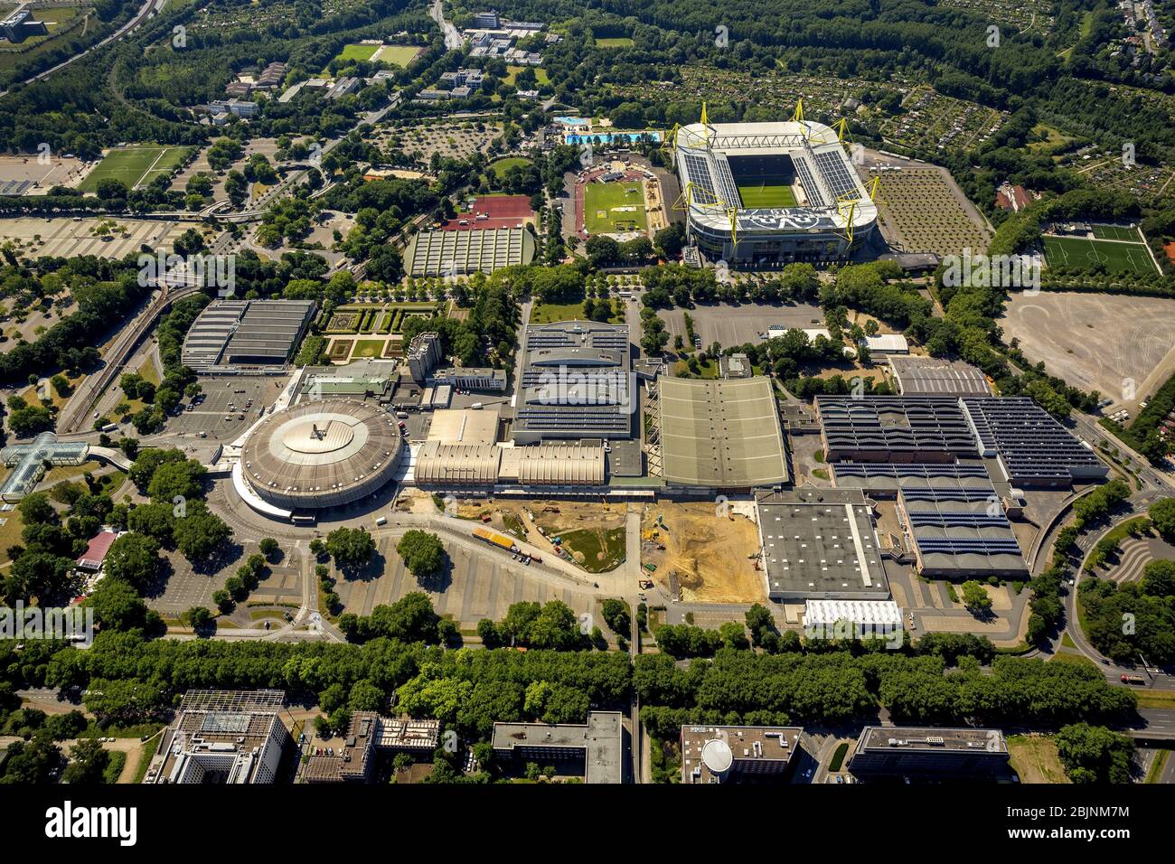 stadio Westfalenstation a Dortmund e zona fieristica, 19.06.2017, vista aerea, Germania, Renania settentrionale-Vestfalia, Area della Ruhr, Dortmund Foto Stock