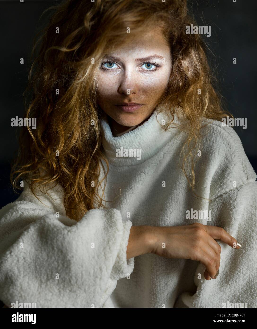 Ritratto di una bella donna con grandi capelli Foto Stock