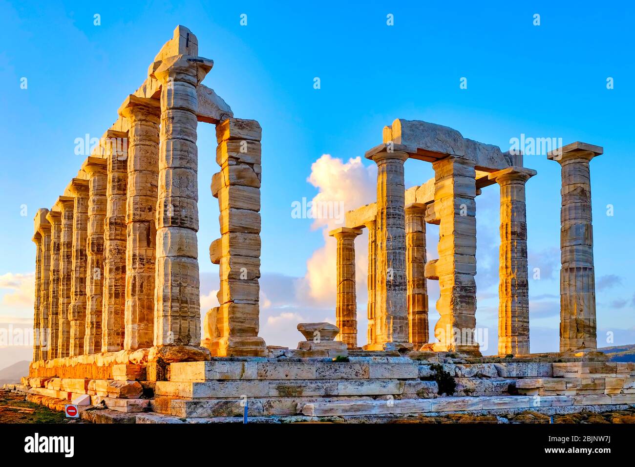 Rovine del Tempio di Poseidone a Capo Sounion, Penisola Attica, Grecia Foto Stock