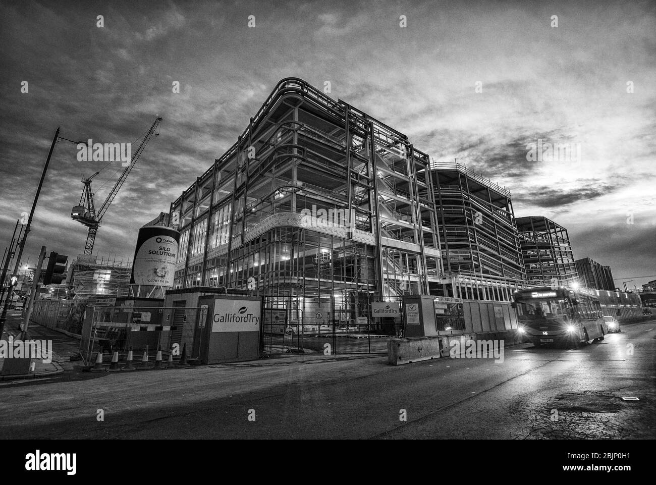 La mattina presto al Broadmarsh Development, Nottingham City South Side catturato durante la chiusura di Covid-19 aprile 2020, Nottinghamshire Inghilterra Regno Unito Foto Stock