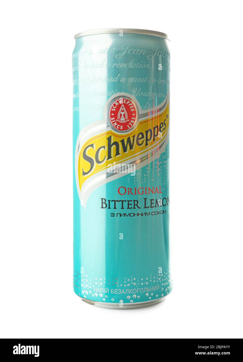 KIEV, UCRAINA - 18 SETTEMBRE 2017: CAN of Schweppes originale su sfondo bianco Foto Stock
