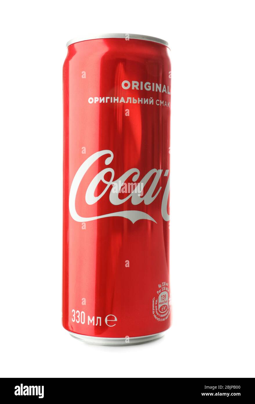KIEV, UCRAINA - 18 SETTEMBRE 2017: CAN di Coca-Cola su sfondo bianco Foto Stock
