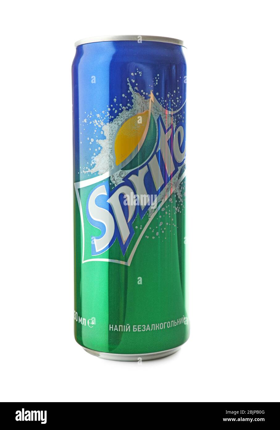KIEV, UCRAINA - 18 SETTEMBRE 2017: Lattina di Sprite su sfondo bianco Foto Stock