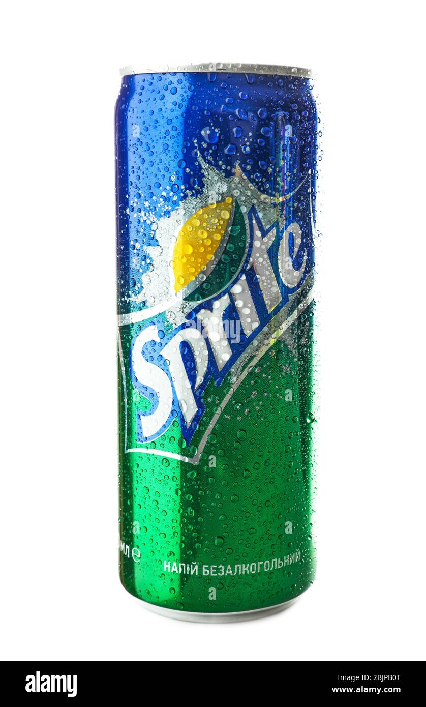KIEV, UCRAINA - 18 SETTEMBRE 2017: Lattina di Sprite su sfondo bianco Foto Stock