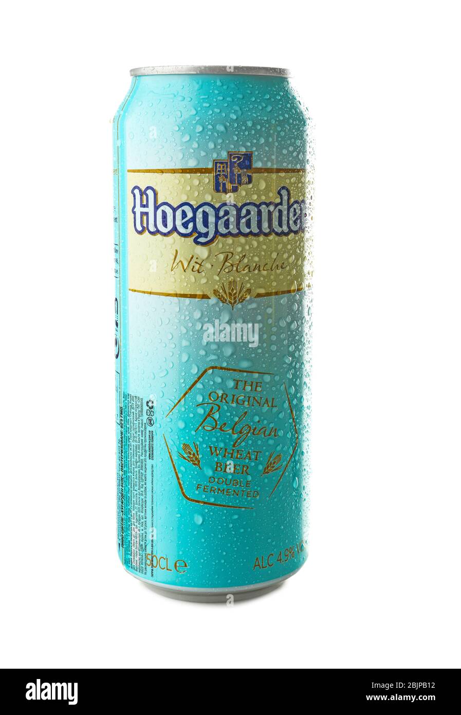 KYIV, UCRAINA - 18 SETTEMBRE 2017: CAN di Hoegaarden su sfondo bianco Foto Stock