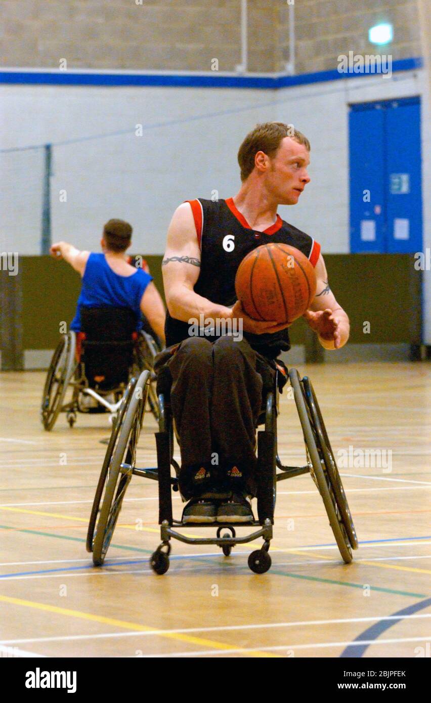 Allenamento di basket su sedia a rotelle, Sunderland. REGNO UNITO Foto Stock