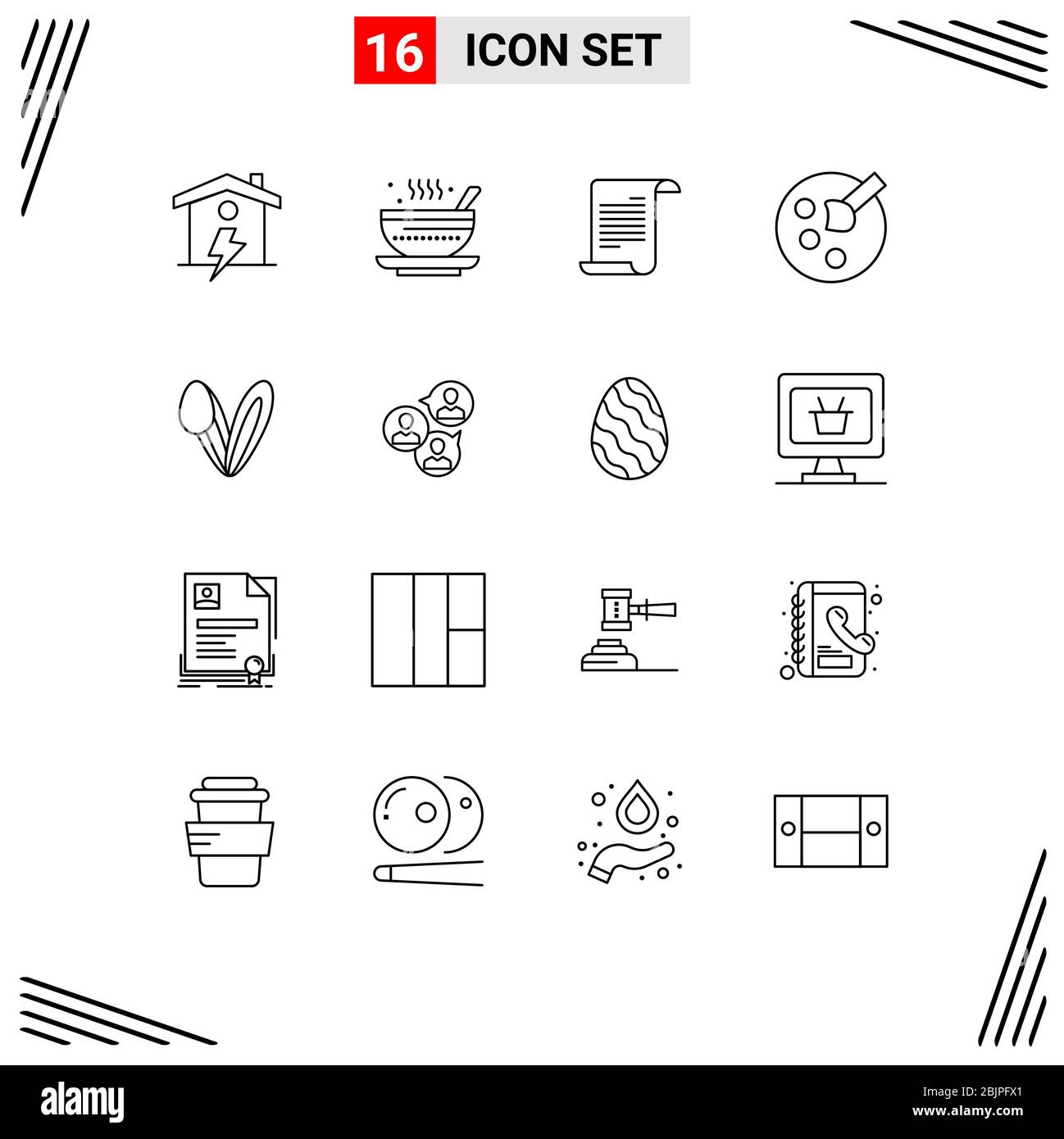 Set di 16 icone moderne UI simboli segni per coniglietto, vernice, qehwa, istruzione, usa Editable Vector Design Elements Illustrazione Vettoriale