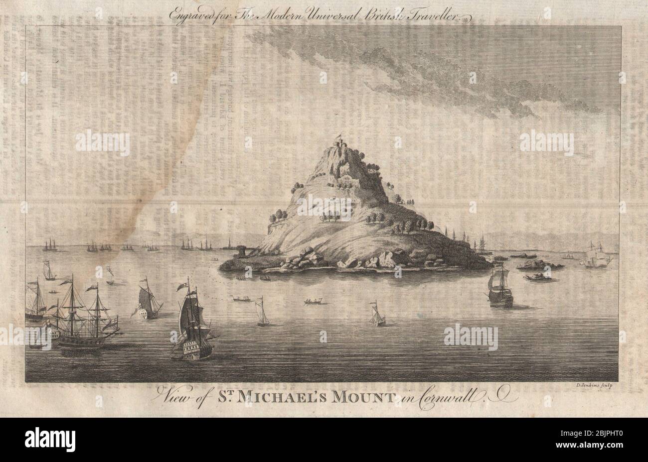 Vista sul Monte di San Michele in Cornovaglia. BURLINGTON 1779 vecchia stampa antica Foto Stock