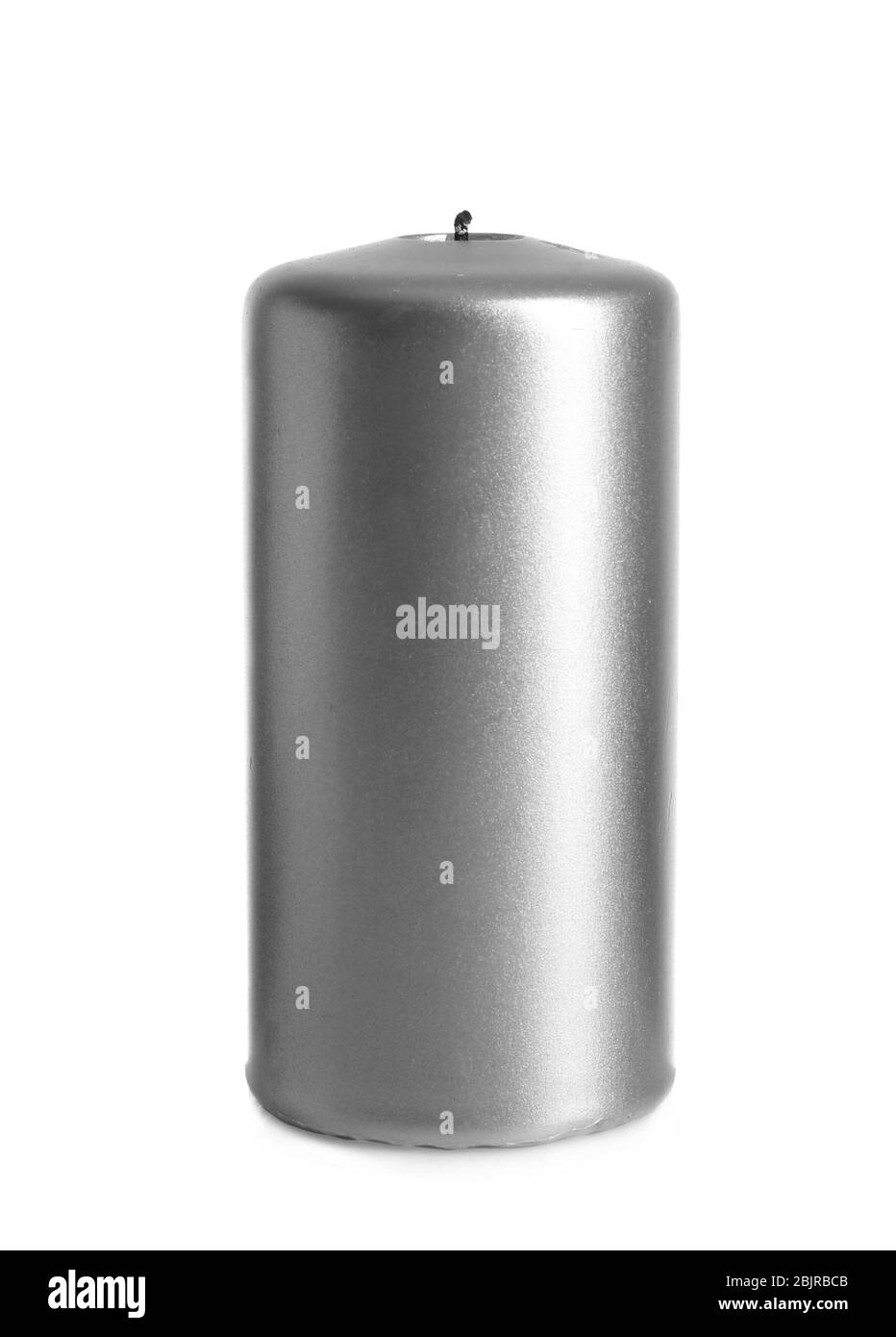 Candela a colonna metallica su tavolo su sfondo bianco Foto Stock