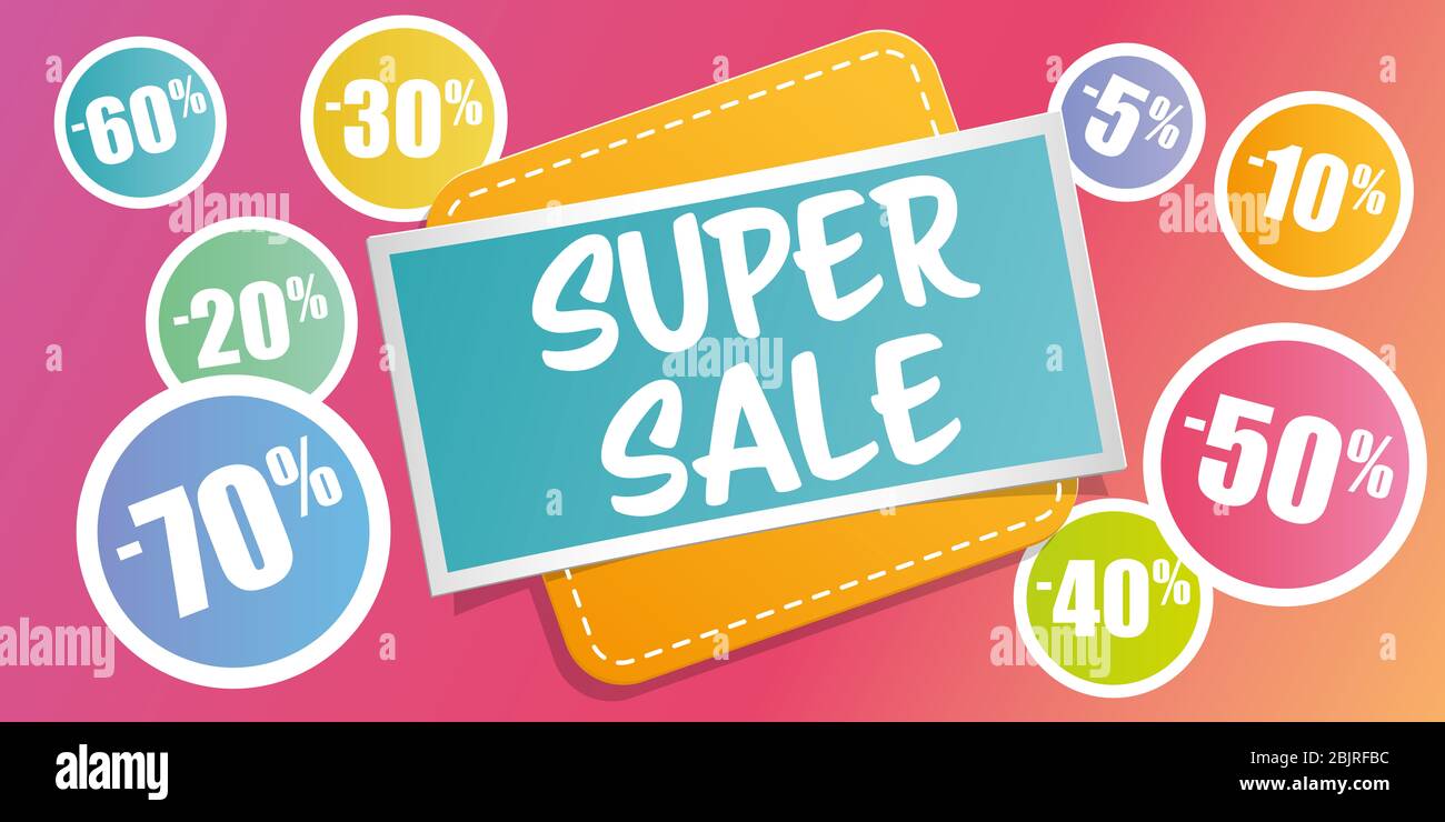 Banner di vendita percentuale con illustrazione dell'etichetta a colori Foto Stock