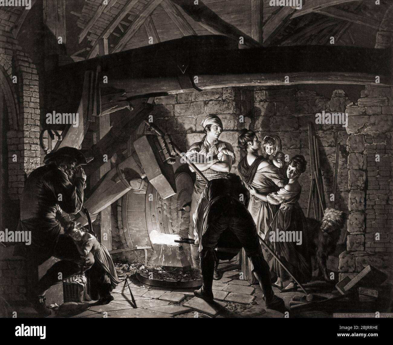 Una fucina di ferro. Da una stampa di Richard Earlom, dopo un dipinto dell'artista inglese Joseph Wright di Derby. xviii secolo. Foto Stock