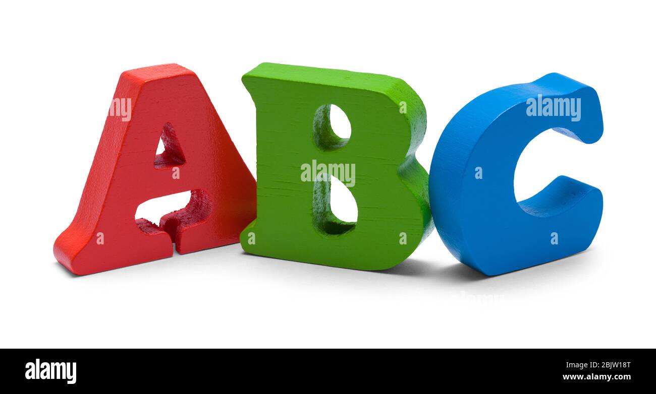 Lettere di blocco ABC isolate su sfondo bianco. Foto Stock