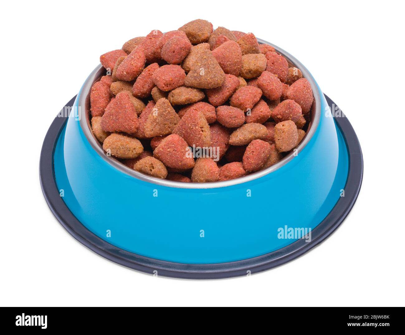 Cibo per cani in ciotola isolato su bianco. Foto Stock
