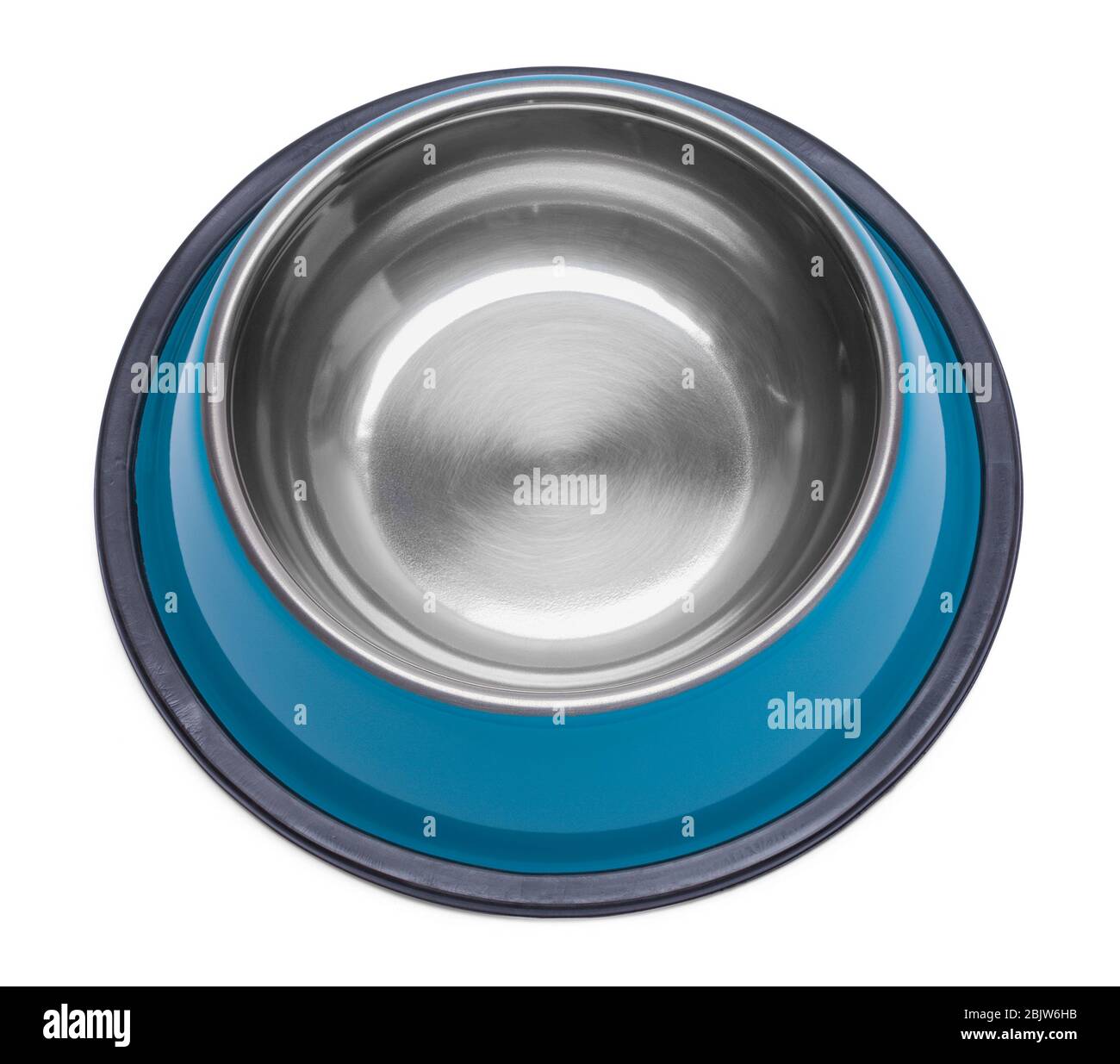 Vuoto Blue Dog Food Bowl isolato su bianco. Foto Stock