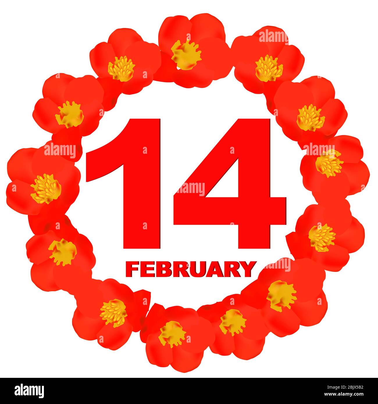 Icona febbraio 14. Per pianificare un giorno importante. Banner per vacanze e giorni speciali con fiori. Illustrazione. Foto Stock