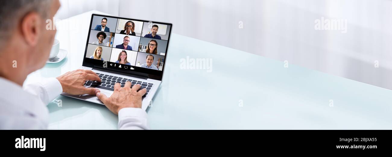Video conferenza di lavoro da casa e riunione aziendale online Foto Stock