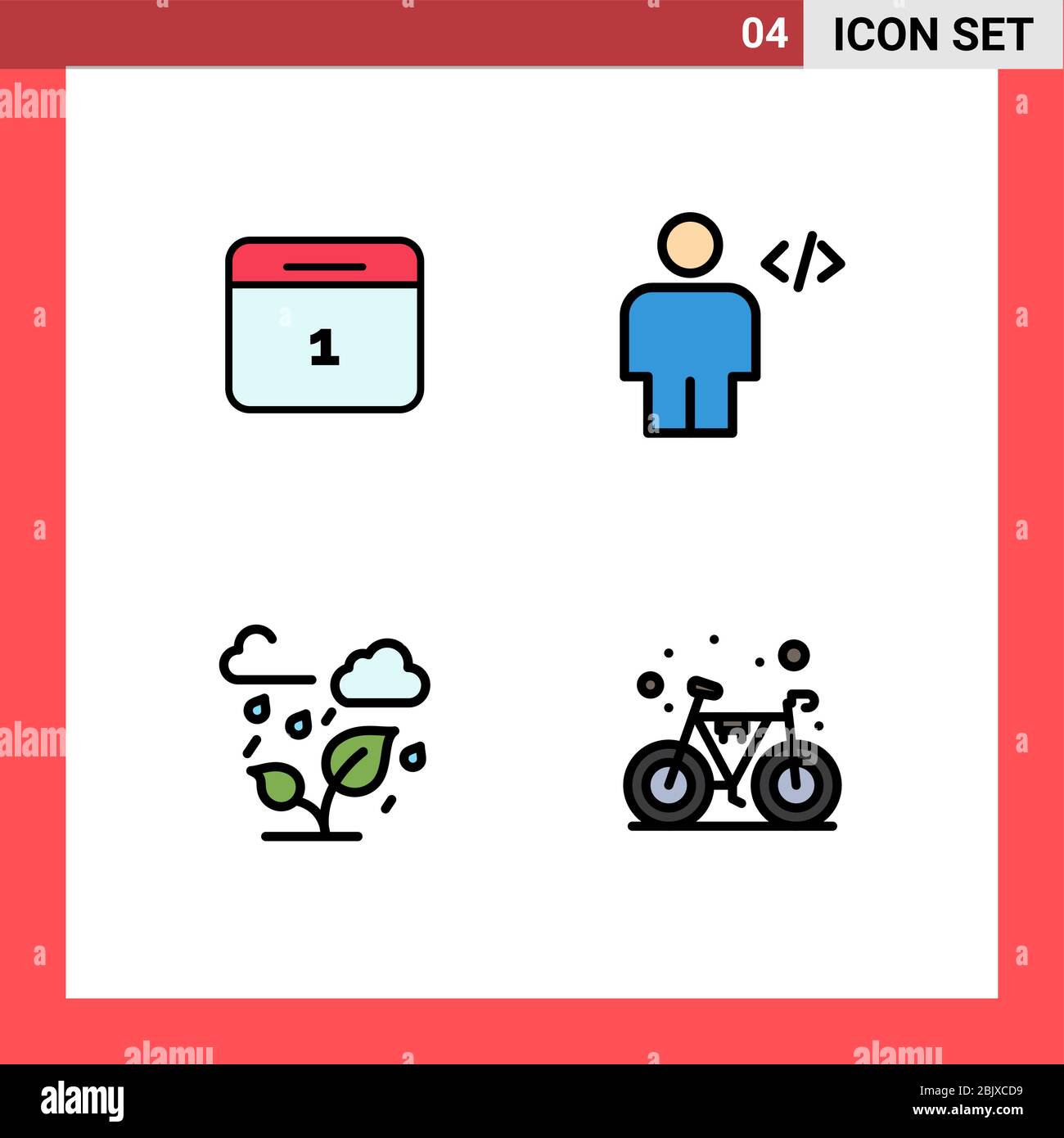 4 interfaccia utente Filledline Flat Color Pack di segni moderni e simboli di calandra, verde, giorno, codice, cloud elementi di progettazione vettoriale modificabile Illustrazione Vettoriale
