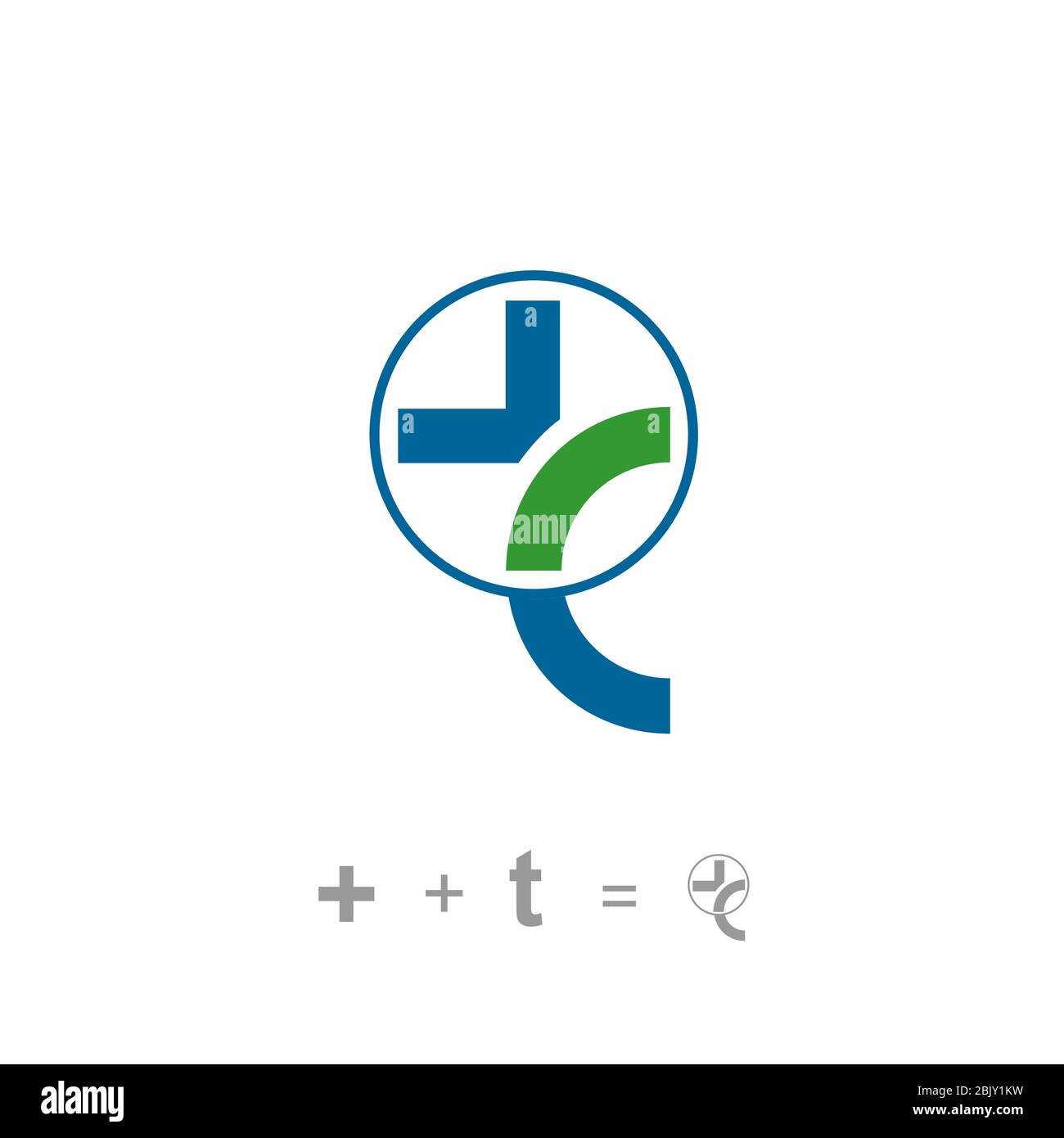 Modello di concept design del logo grafico T di lettera iniziale, con logo medico incrociato, isolato su sfondo bianco. Illustrazione Vettoriale