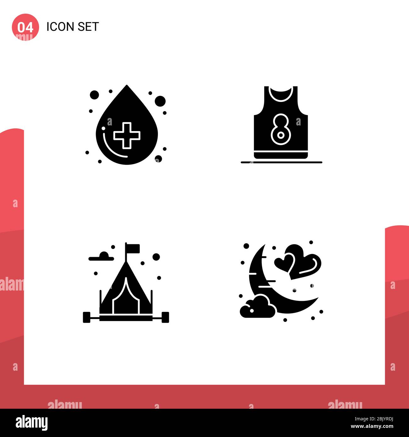 Set di 4 icone moderne UI simboli segni per sangue, campeggio, medico, sport, hobby Editable Vector Design Elements Illustrazione Vettoriale