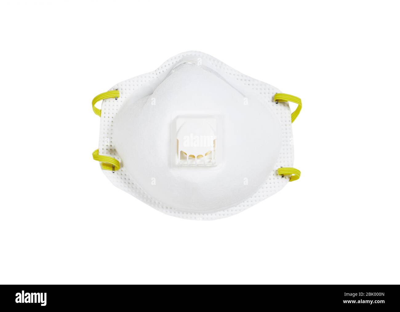 Respiratore di particolato N95 bianco isolato su bianco Foto Stock