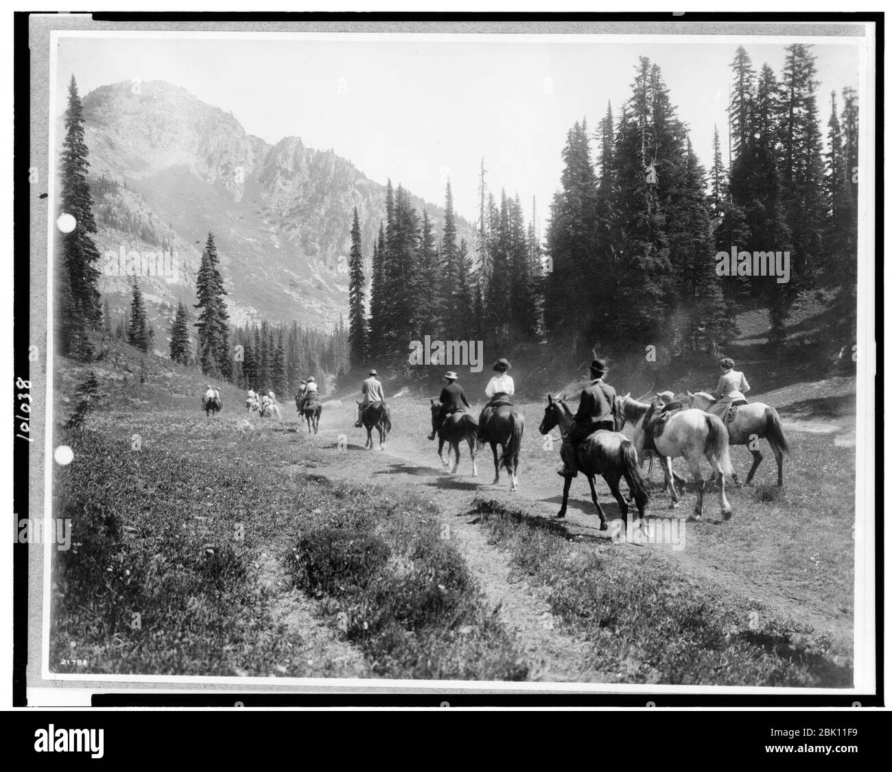 Equitazione sul sentiero di Indian Henry's, Mt. Rainier National Park, Washington Foto Stock
