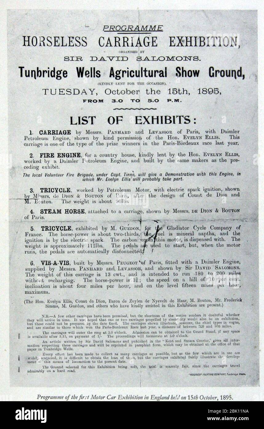 Mostra carrozza senza cavalli, Tunbridge Wells, 1895 (ristampa 1946 Vital-Motor Show). Foto Stock