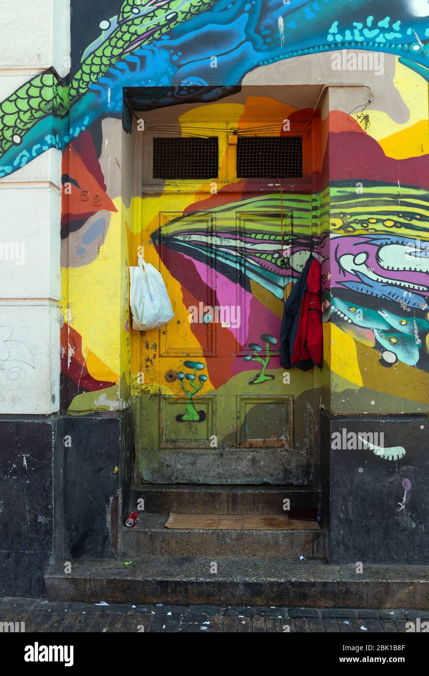 Graffiti, Street art nel centro storico di Valparaiso. Cile Foto Stock