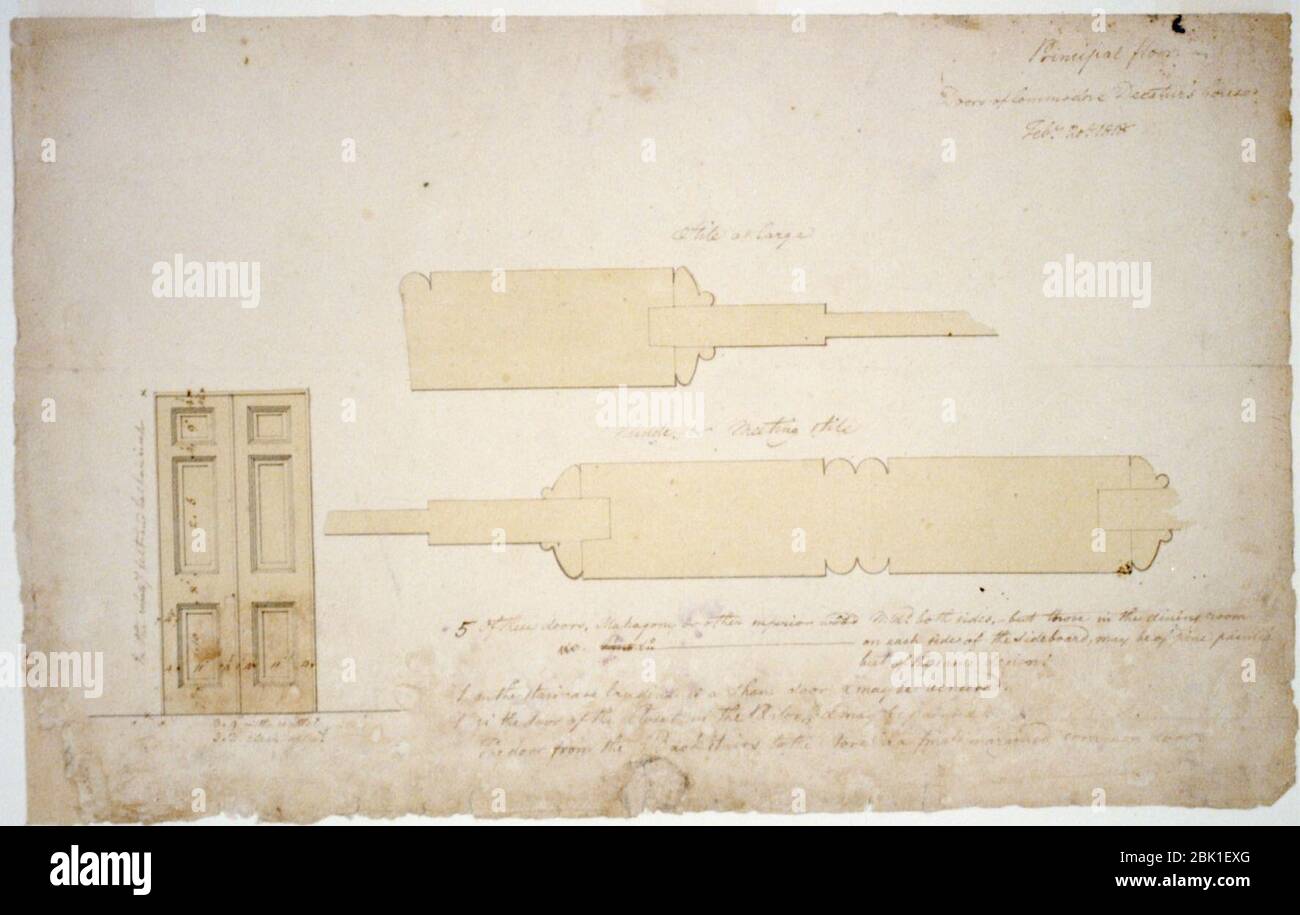 Casa (‘Decatur House‘) per Commodore Stephen Decatur, 748 Jackson Place, N.W., Washington, D.C. Porte principali del piano - elevazione, sezione, dettaglio Foto Stock