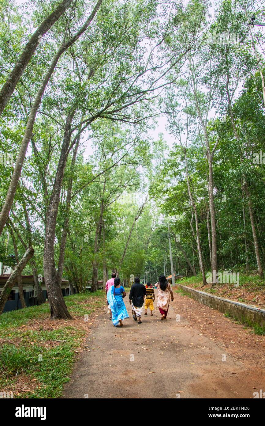 I turisti a piedi in entrata di kottoor kappukadu elefante centro di riabilitazione,kottoor,thiruvananthapuram,kerala,l'INDIA,PRADEEP SUBRAMANIAN Foto Stock
