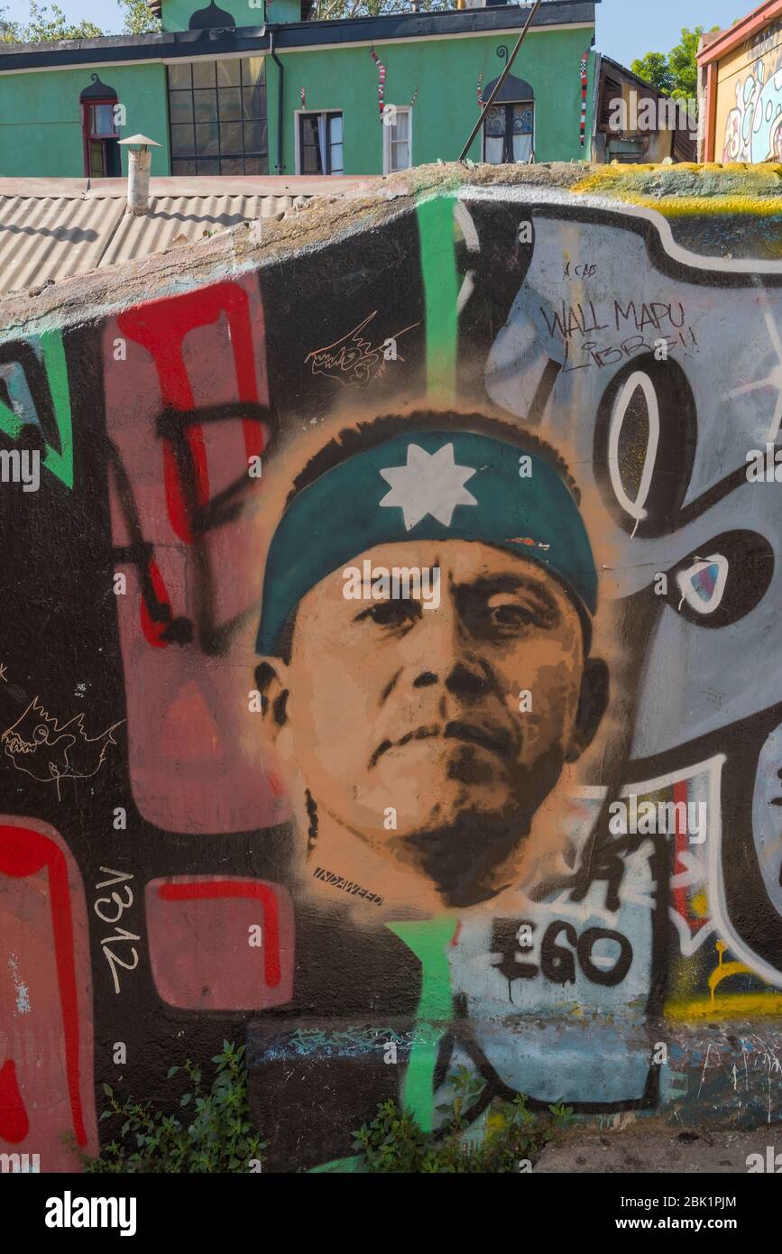 Graffiti, Street art nel centro storico di Valparaiso. Cile Foto Stock