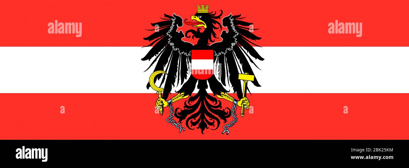 Bandiera austriaca. Design con flag ondulato 3D. Bandiera rossa e bianca. Il simbolo nazionale dell'Austria. Colori nazionali austriaci. Segno nazionale dell'Austria per un bac Foto Stock