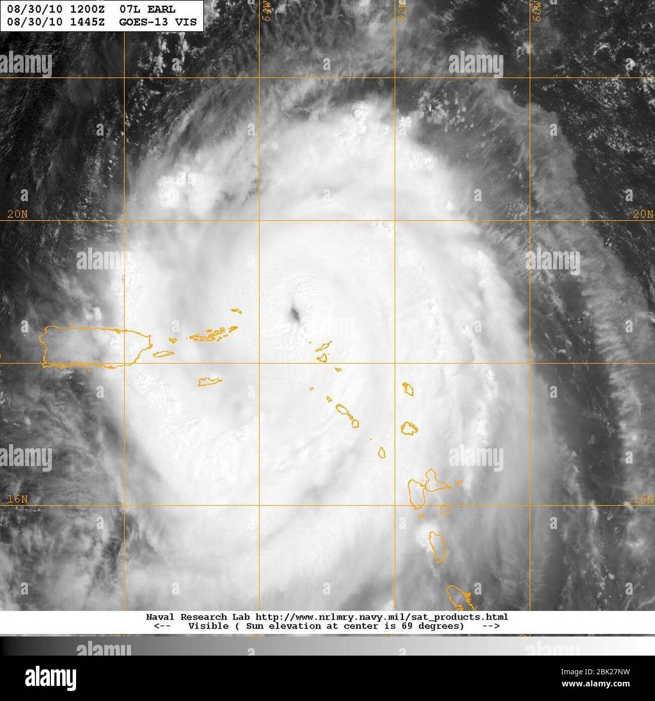 Hurricane Earl il 30 agosto 2010 sulle Isole Leeward. Foto Stock