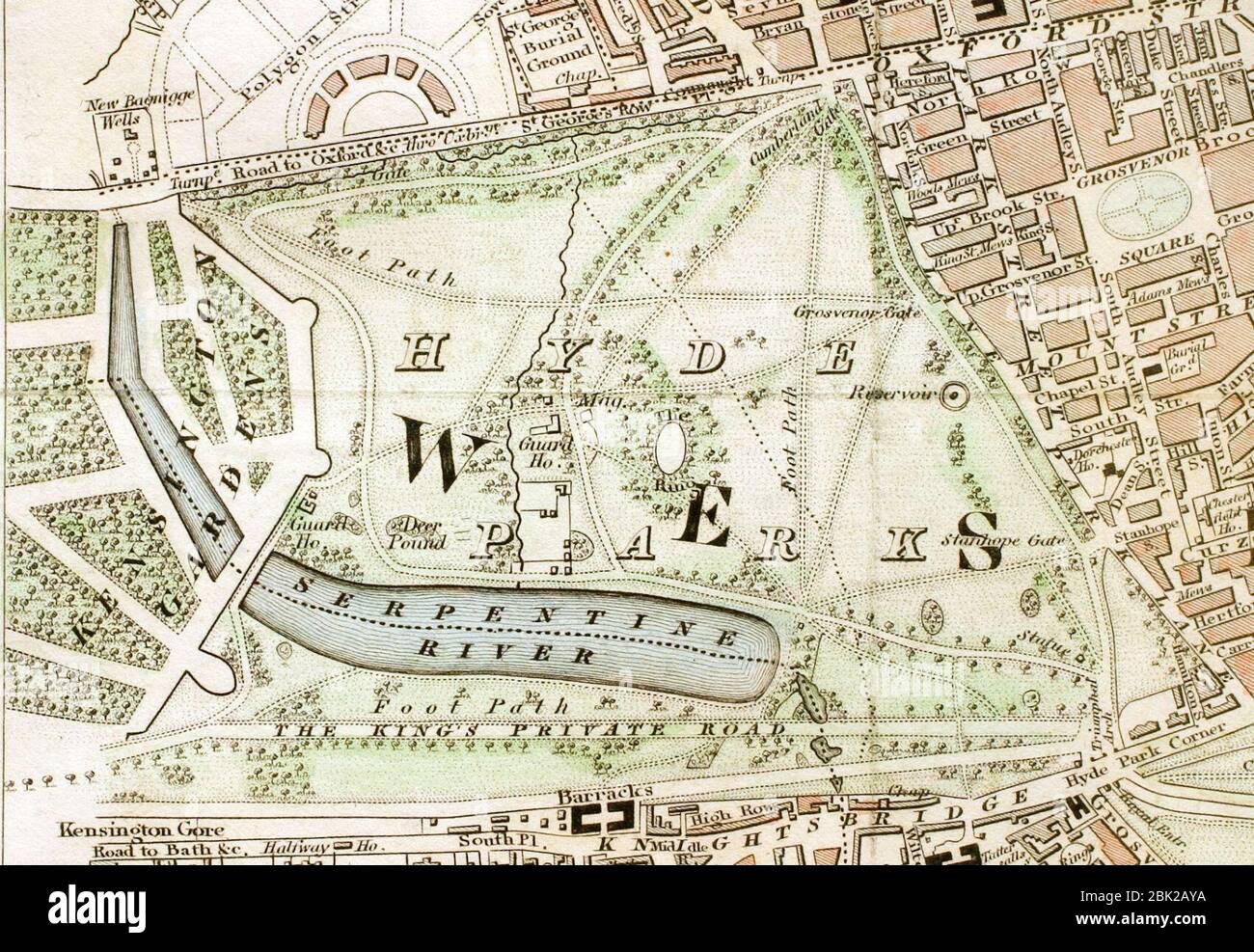 Hyde Park Londra dalla mappa di 1833 Schmollinger. Foto Stock