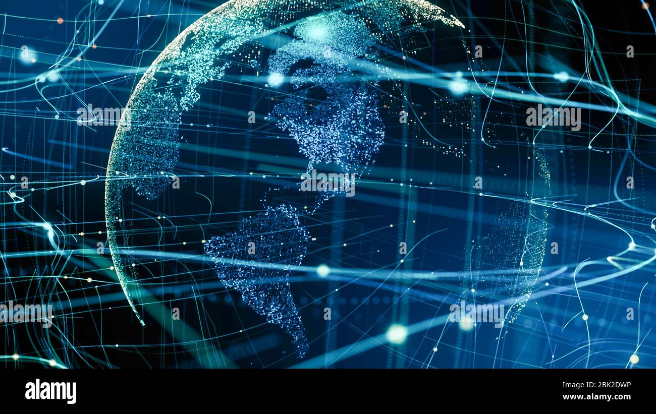 Tecnologia digitale data Globe.astrazione della connessione di rete planetaria. Foto Stock