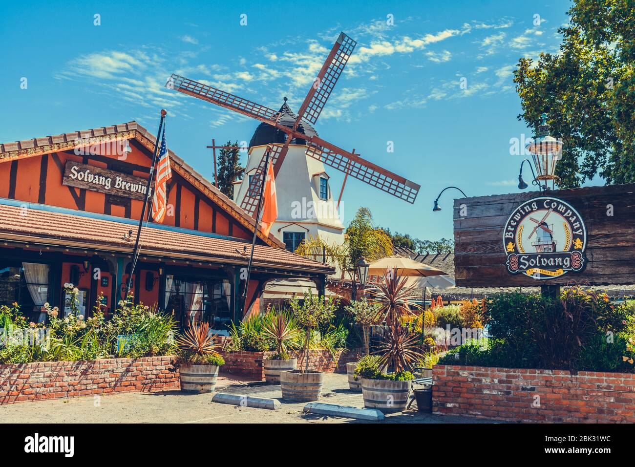 California, USA - 6 Agosto 2019 : Solvang Brewing Company nel centro storico di Solvang, un villaggio danese nella Valle di Santa Ynez Foto Stock