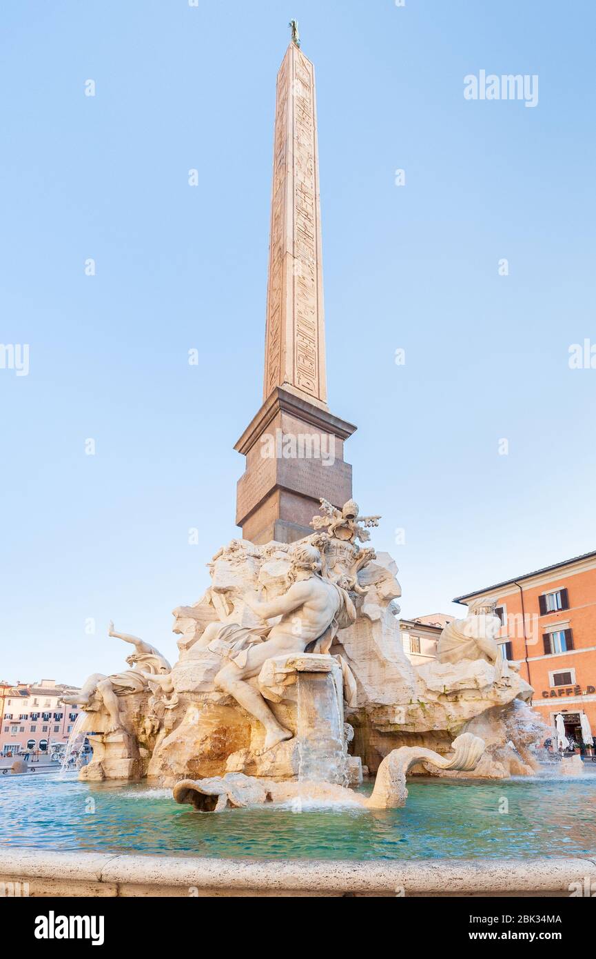 Fontana del quattro Flumi, Fontana dei quattro fiumi, in Piazza Navona Roma Foto Stock