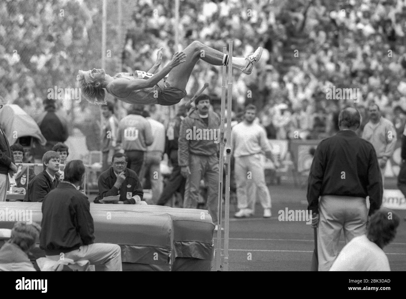 PATRIK SJÖBERG atleta svedese di salto in alto nel Campionato europeo i Stoccarda 1986 finlandese 6 Foto Stock