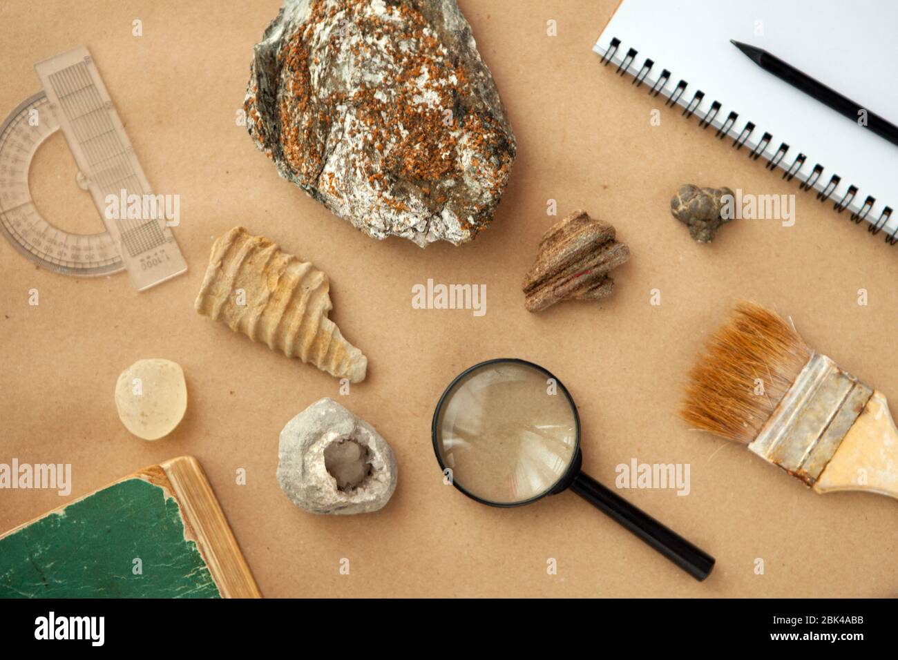 Campioni di pietra presso il laboratorio geologico. Laboratorio di roccia geologica. Laboratorio per l'analisi di materiali geologici del suolo, pietre, minerali, campioni di rocce Foto Stock