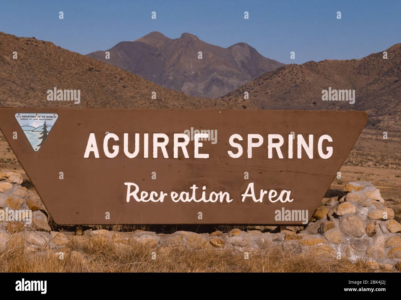 AGUIREE SPRING, NEW MEXICO, USA - Aguirre Spring Recreation Area segno, BLM terra. Foto Stock
