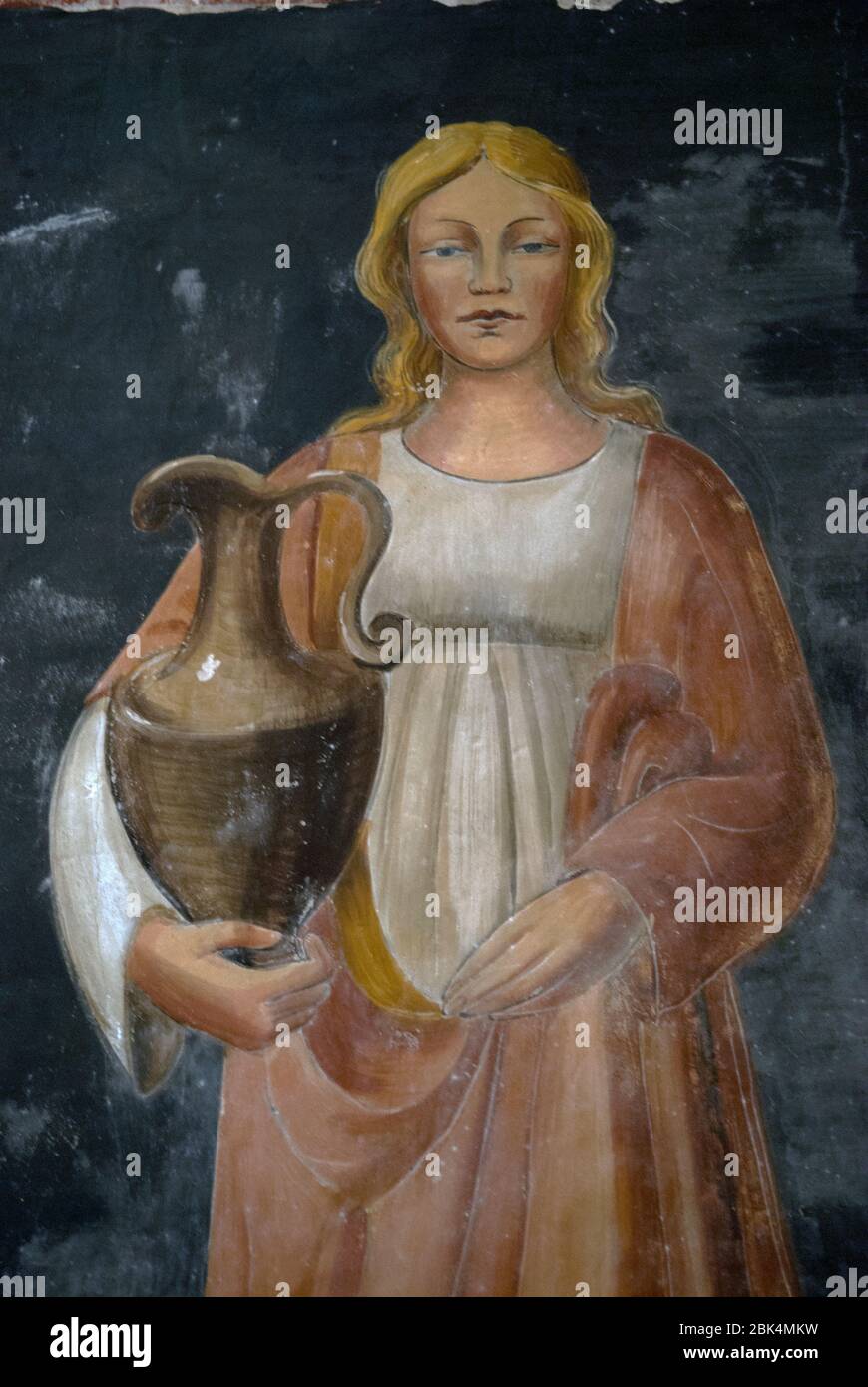 Chiesa di San Nicola San Nicola Capalbio, Toscana Italia Grosseto Provincia affresco medievale in Donna con caraffa d'acqua. HOMER SYKES Foto Stock