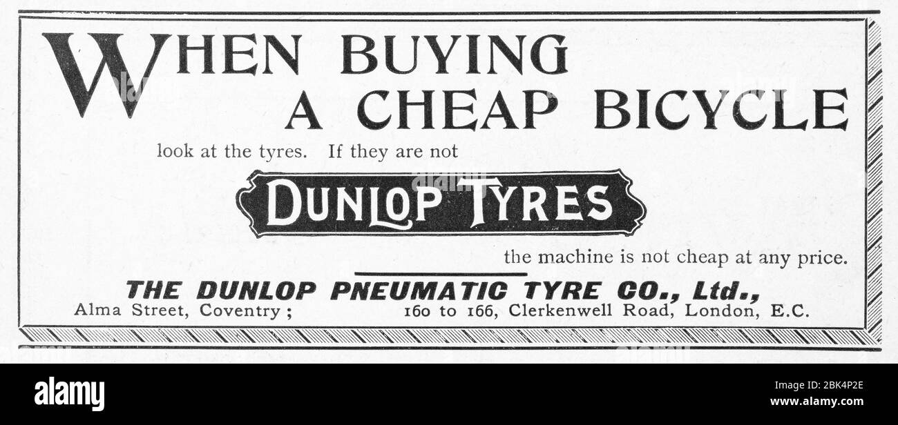 Vecchia pubblicità ciclistica dai primi del 1900, prima dell'alba degli standard pubblicitari. Storia della pubblicità, vecchi annunci, storia della pubblicità Foto Stock