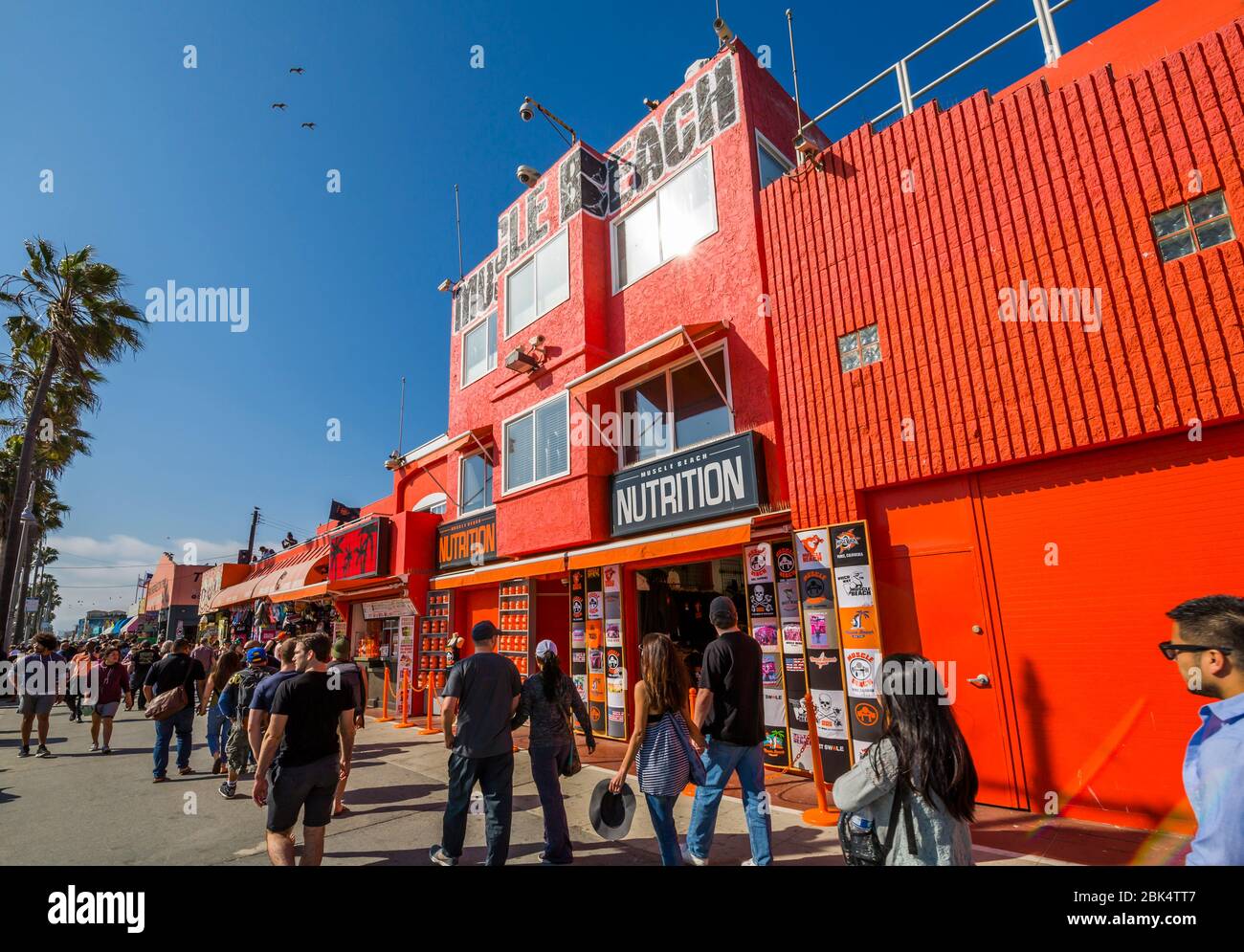 Vista di colorati negozi su Ocean Front Walk in Venice Beach, Los Angeles, California, Stati Uniti d'America, America del Nord Foto Stock