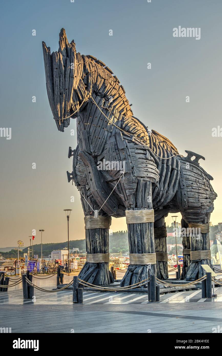 Canakkale, Turchia – 07.23.2019. Statua del cavallo di Troia a Canakkale in una mattinata d'estate Foto Stock