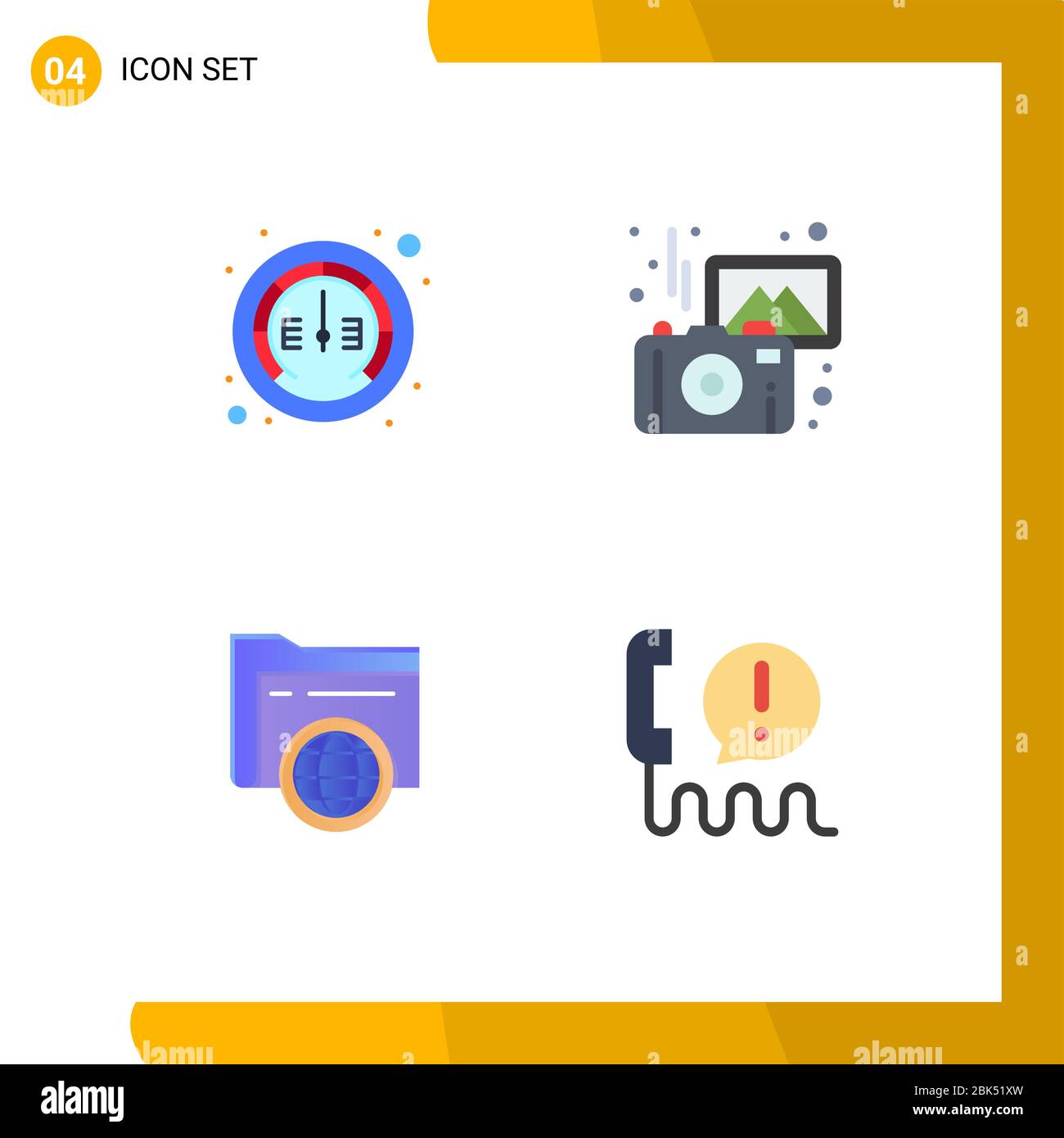 Pacchetto icone vettoriali di 4 simboli e insegne per indicatore, memorizzazione, velocità, foto, elementi di progettazione vettoriale personalizzabili a livello globale Illustrazione Vettoriale