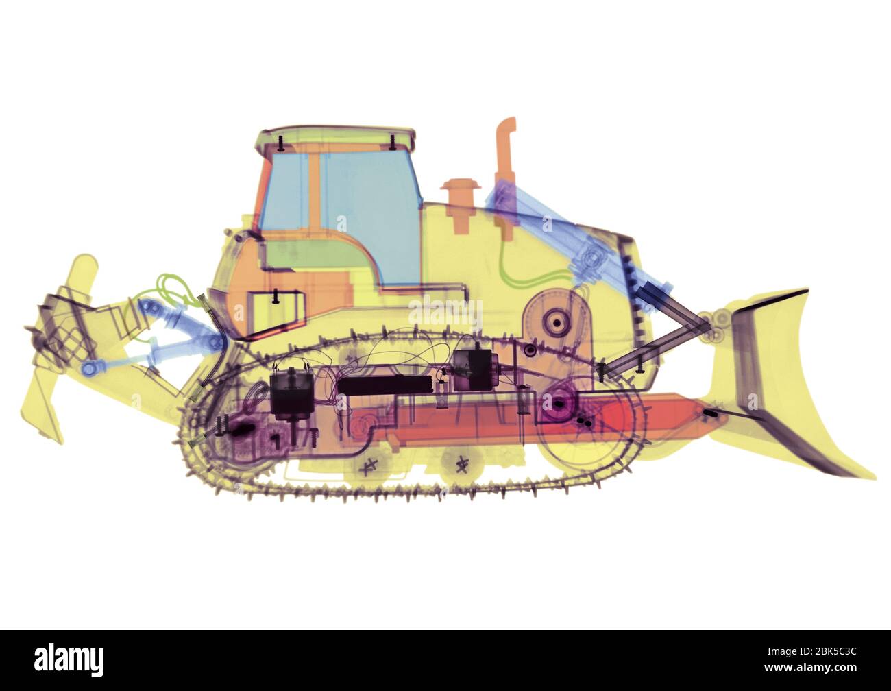 Bulldozer giocattolo, raggi X colorati. Foto Stock