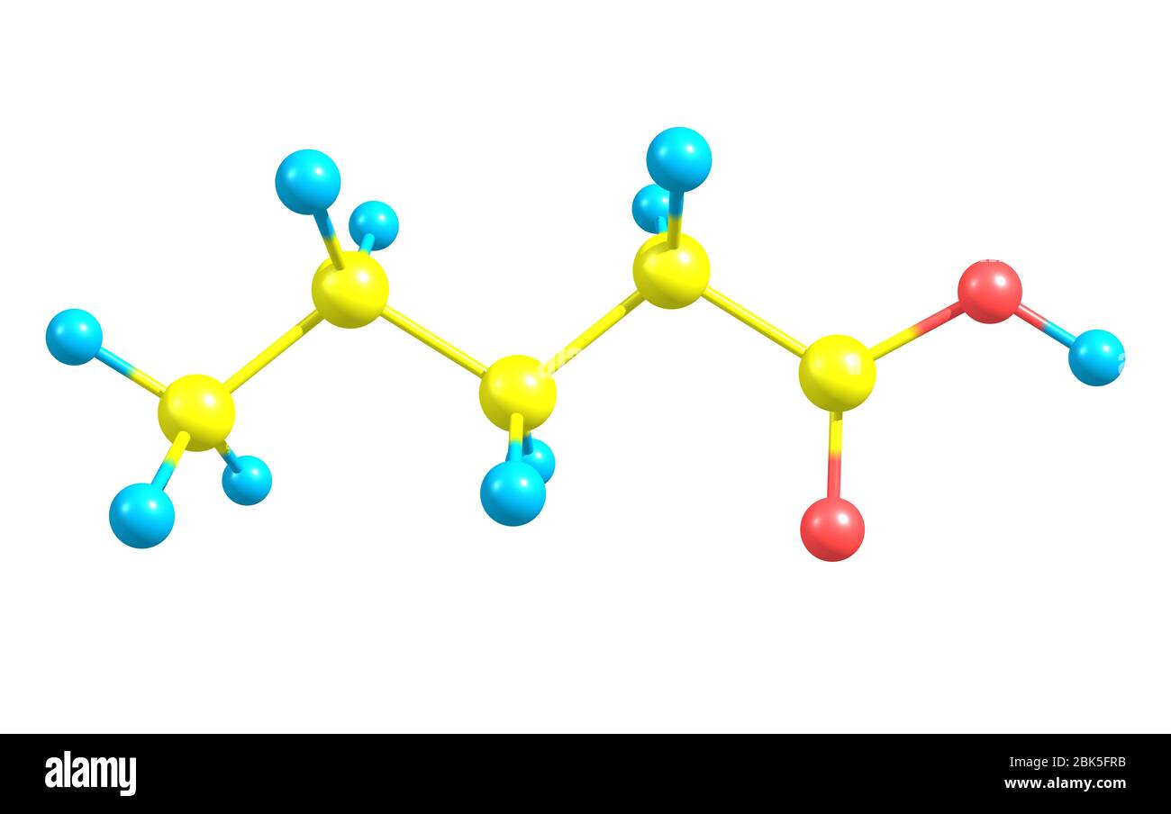 L'acido valerico è un acido alchil carbossilico a catena lineare. Ha un odore molto sgradevole. Foto Stock