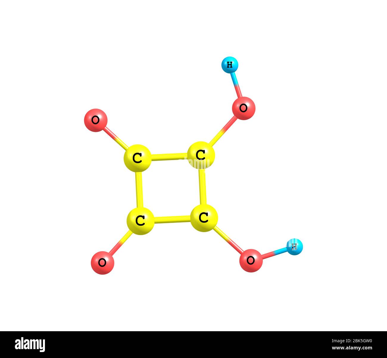 L'acido squarico (acido quadratico), atomi di carbonio formano  approssimativamente un quadrato, è un composto organico con formula chimica  C4H2O4 Foto stock - Alamy