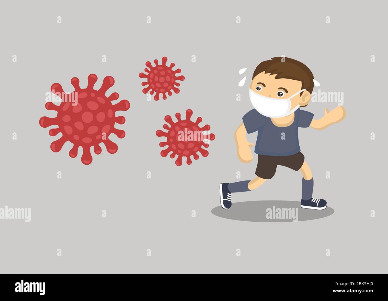 Uomo scappato da coronavirus. Concetto di impatto del coronavirus. Illustrazione vettoriale. Illustrazione Vettoriale