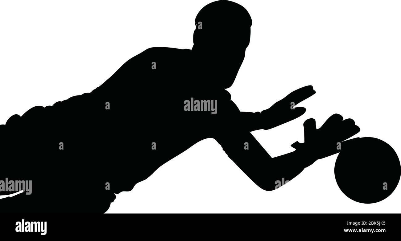 Silhouette vettoriale di allenamento dei giocatori di calcio come portiere nel calcio, figura di un atleta maschile che gioca in una partita di sport di squadra Illustrazione Vettoriale